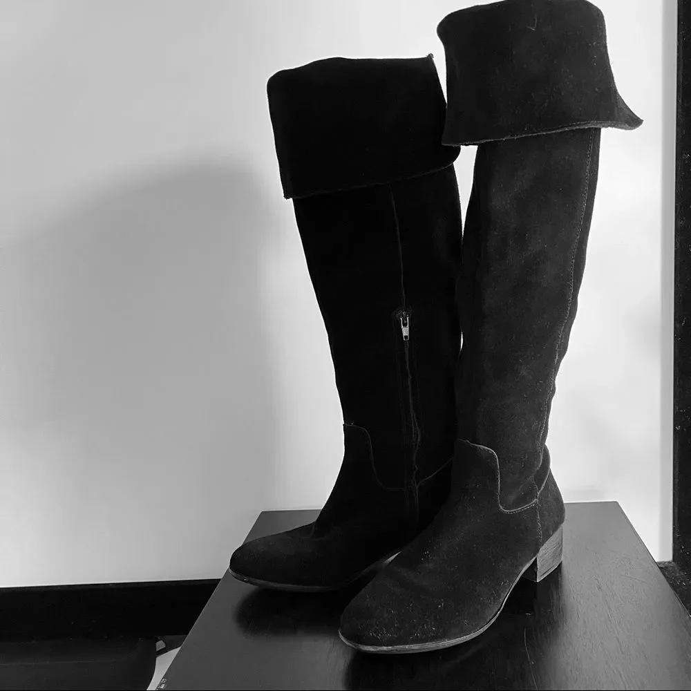 Steve Madden Tyga Suede Leather Black Over the Knee Boots 1.75” Block Heel Sz. 8